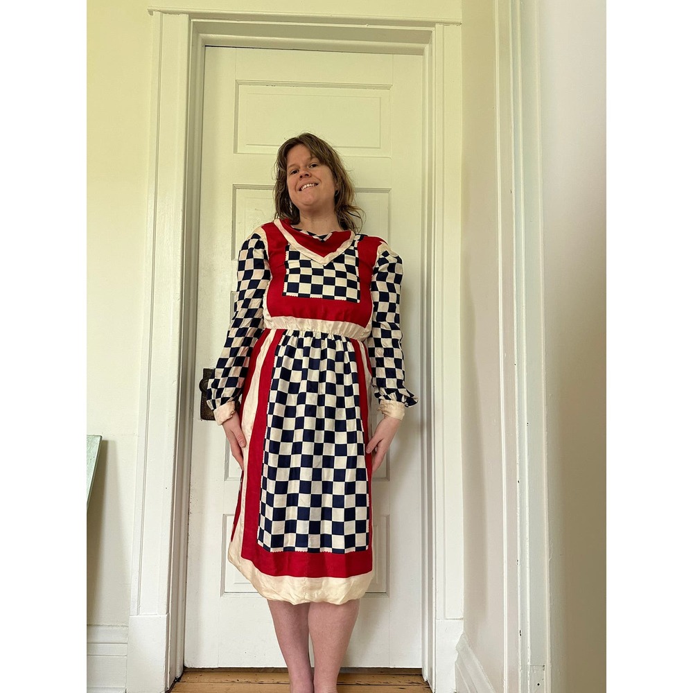 1970s vintage silk Rizkallah for Malcolm Starr checker day dress sz m - Picture 6 of 10